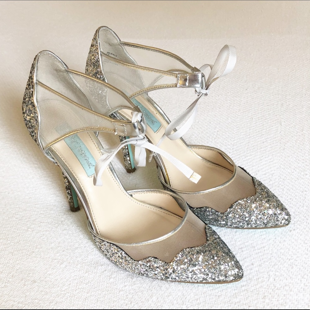 Betsey Johnson Silver Glitter Heels
